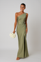 Women's One-Shoulder Maxi Dress | Satin Look Formal High Slit