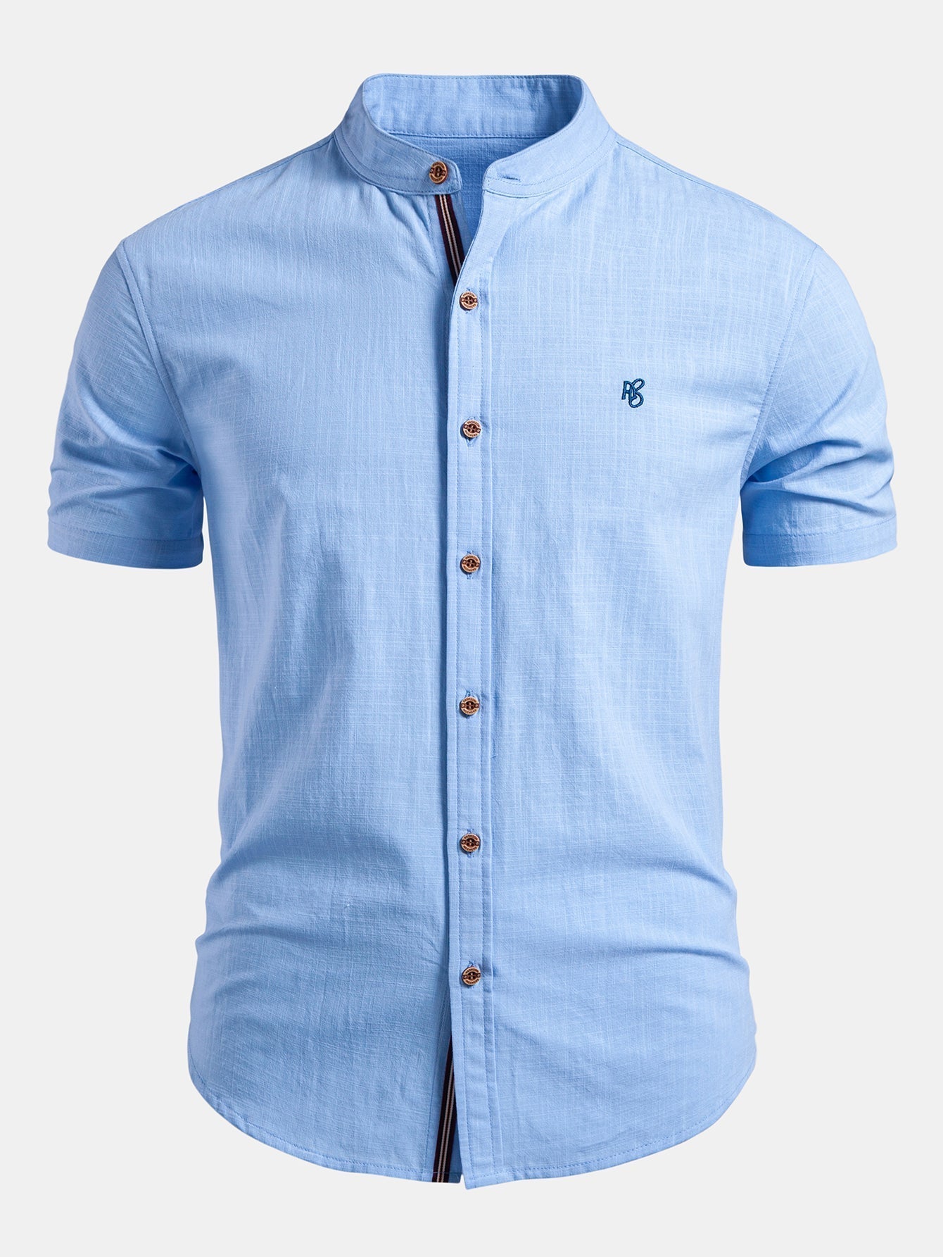Men's Linen Style Short Sleeve Shirt | Slim Fit Stand Collar