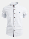 Men's Linen Style Short Sleeve Shirt | Slim Fit Stand Collar