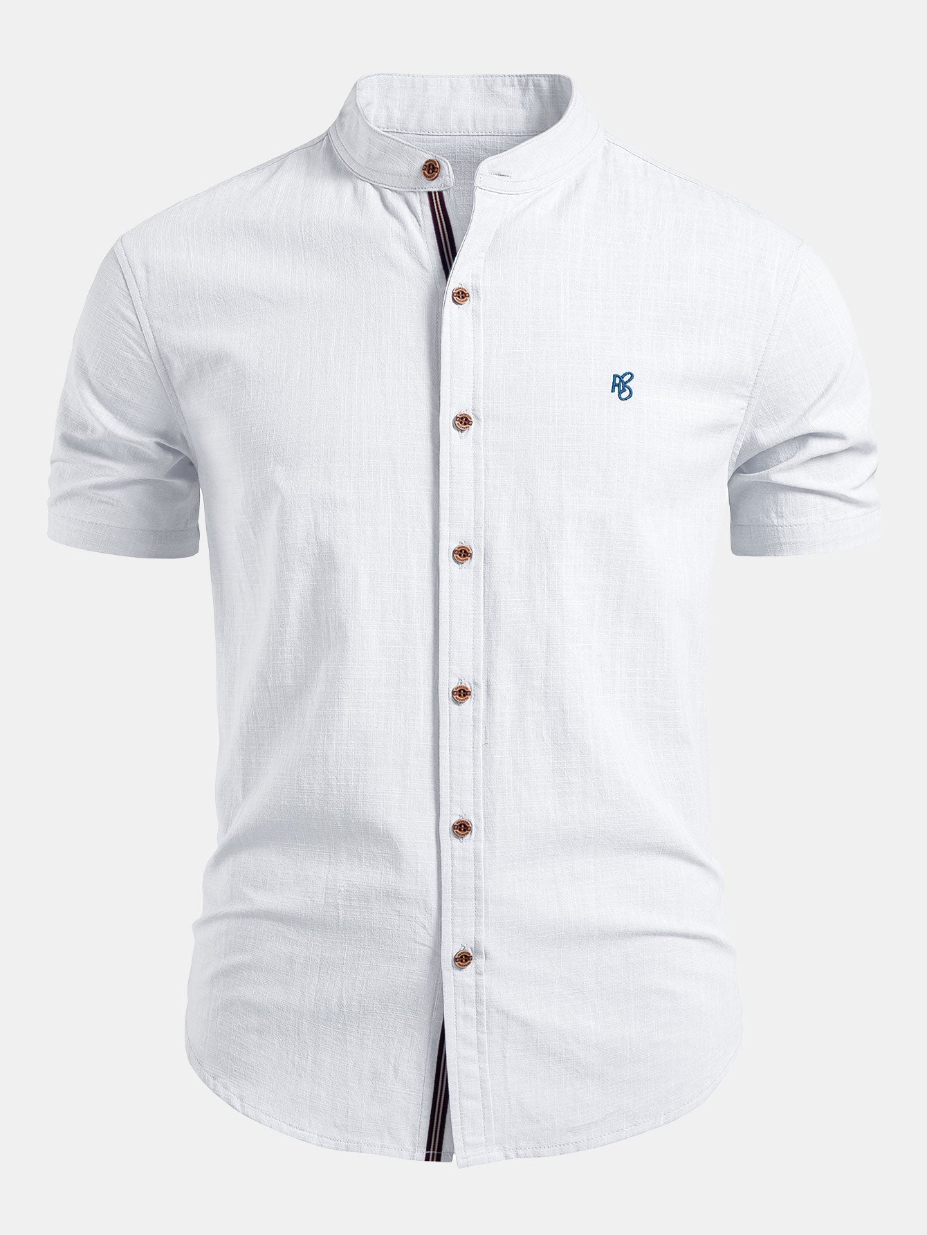 Men's Linen Style Short Sleeve Shirt | Slim Fit Stand Collar