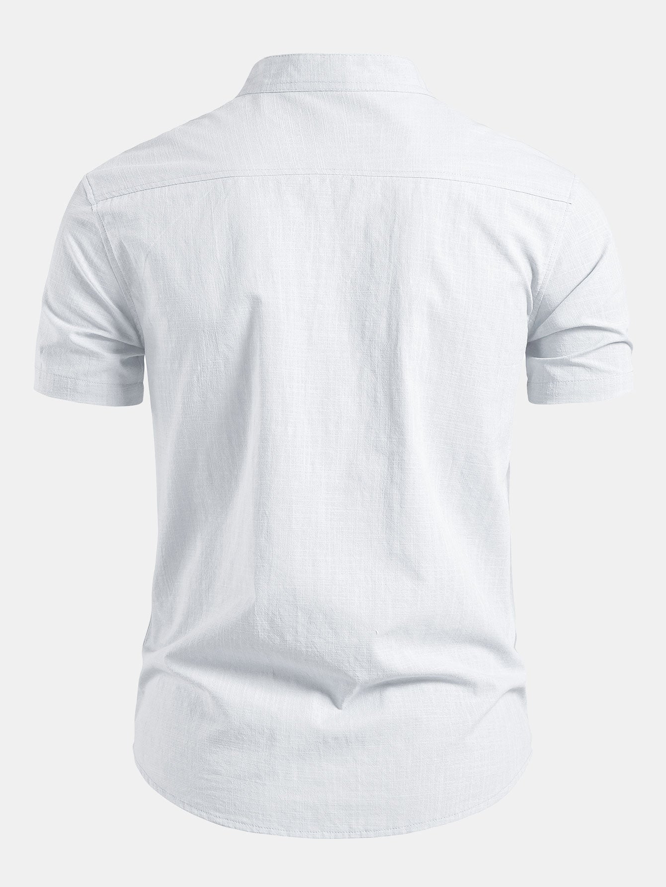 Men's Linen Style Short Sleeve Shirt | Slim Fit Stand Collar