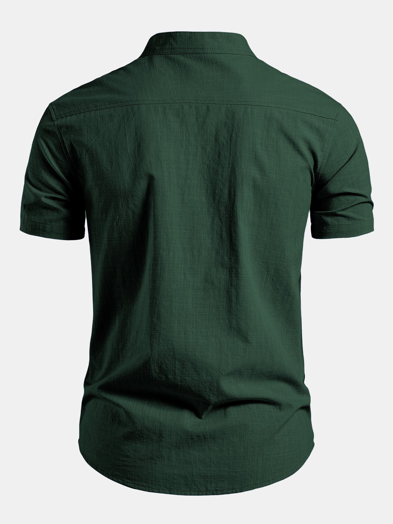 Men's Linen Style Short Sleeve Shirt | Slim Fit Stand Collar