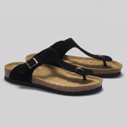 Men's Faux Suede Buckle Sandals | Cork-Style Footbed Comfort