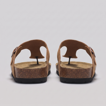 Men's Faux Suede Buckle Sandals | Cork-Style Footbed Comfort