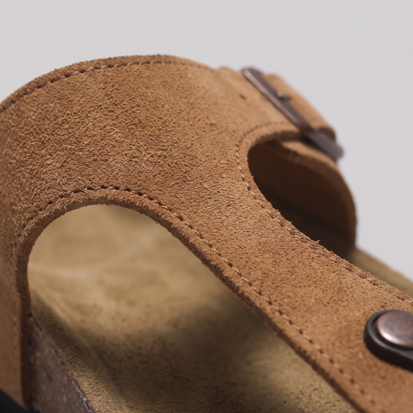 Men's Faux Suede Buckle Sandals | Cork-Style Footbed Comfort