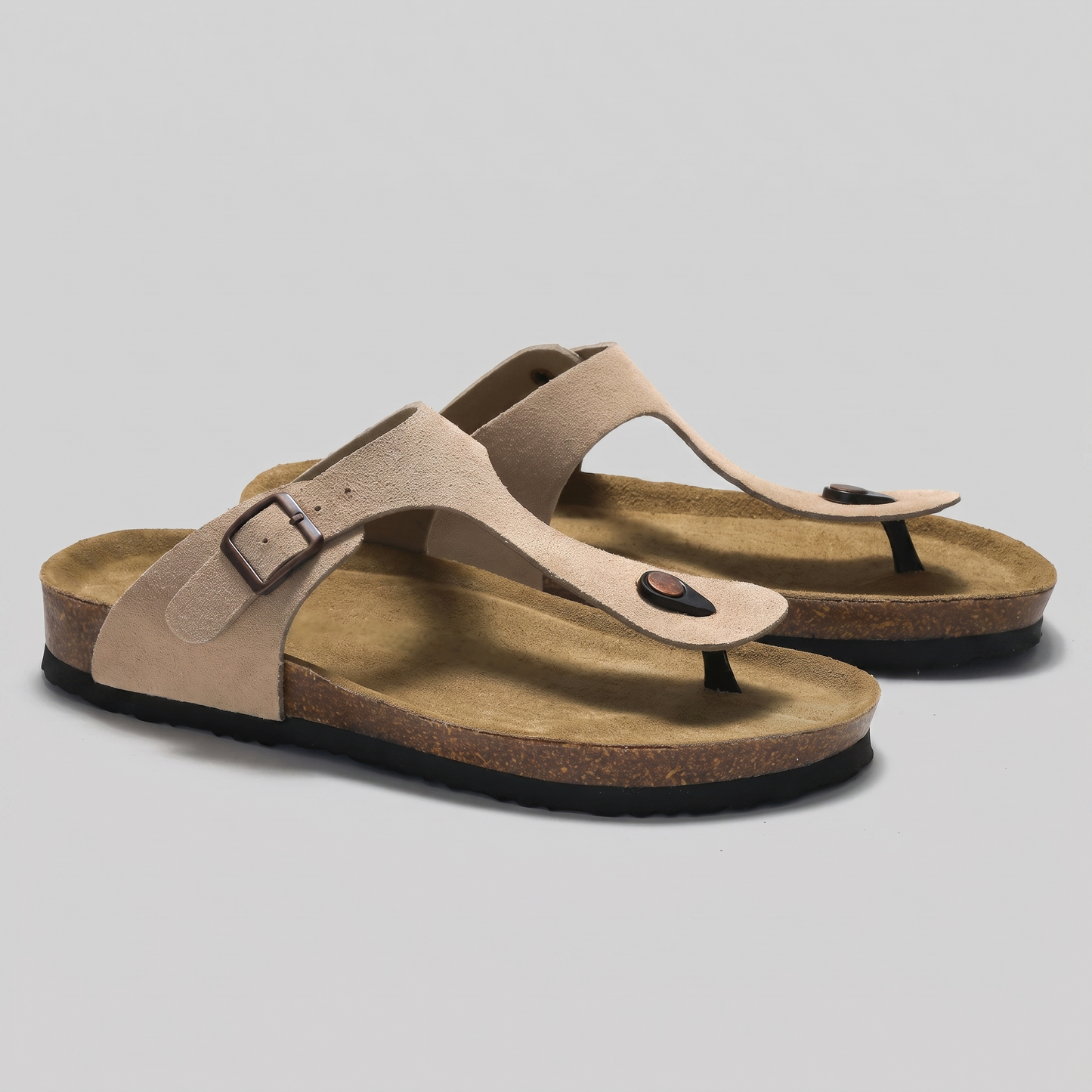 Men's Faux Suede Buckle Sandals | Cork-Style Footbed Comfort