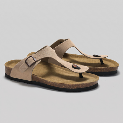 Men's Faux Suede Buckle Sandals | Cork-Style Footbed Comfort