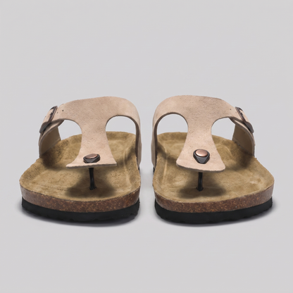Men's Faux Suede Buckle Sandals | Cork-Style Footbed Comfort