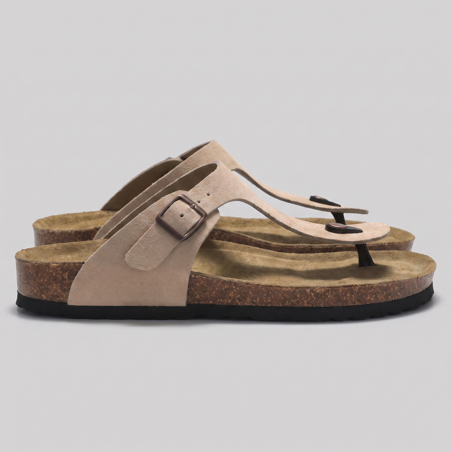 Men's Faux Suede Buckle Sandals | Cork-Style Footbed Comfort