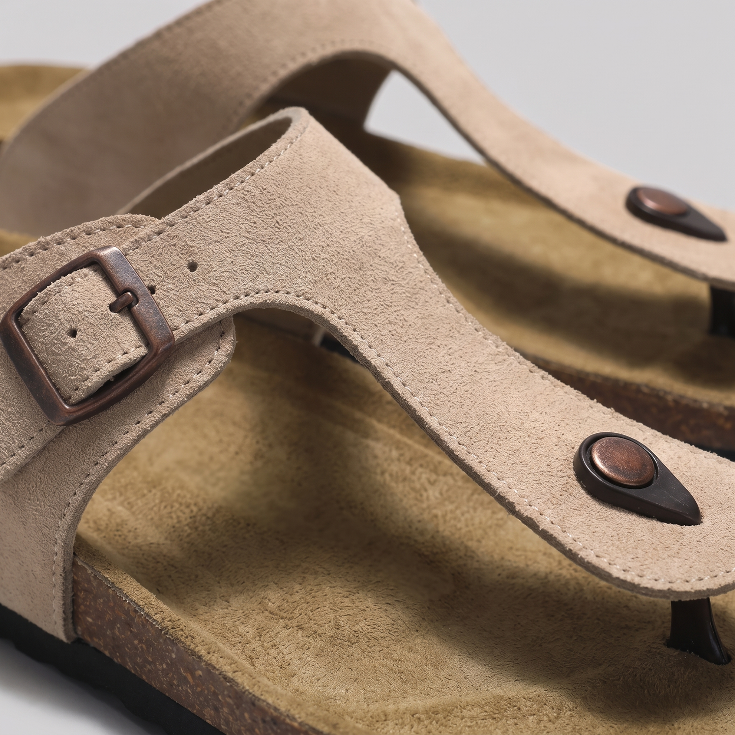 Men's Faux Suede Buckle Sandals | Cork-Style Footbed Comfort