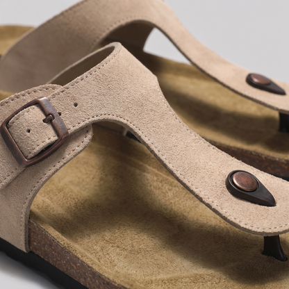 Men's Faux Suede Buckle Sandals | Cork-Style Footbed Comfort