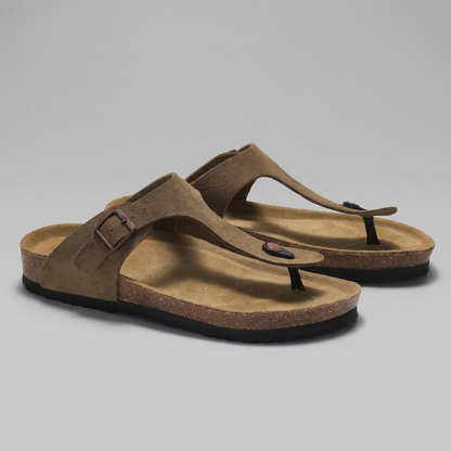 Men's Faux Suede Buckle Sandals | Cork-Style Footbed Comfort