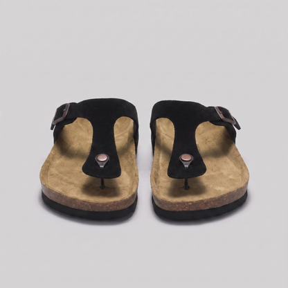 Men's Faux Suede Buckle Sandals | Cork-Style Footbed Comfort