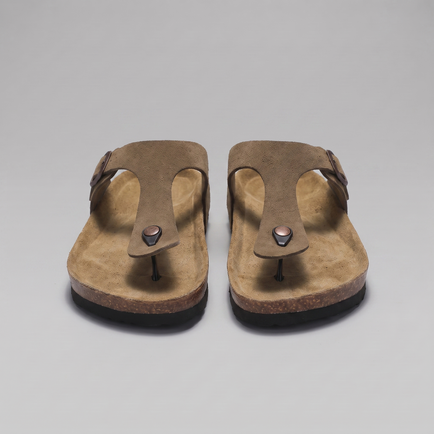 Men's Faux Suede Buckle Sandals | Cork-Style Footbed Comfort