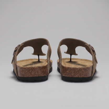 Men's Faux Suede Buckle Sandals | Cork-Style Footbed Comfort