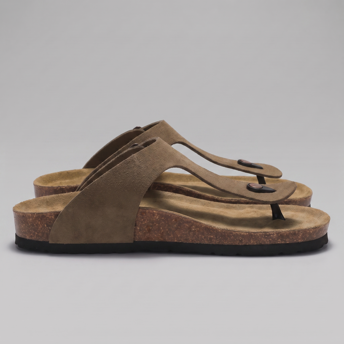 Men's Faux Suede Buckle Sandals | Cork-Style Footbed Comfort