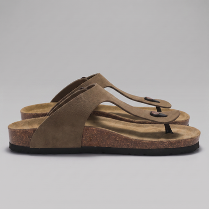 Men's Faux Suede Buckle Sandals | Cork-Style Footbed Comfort