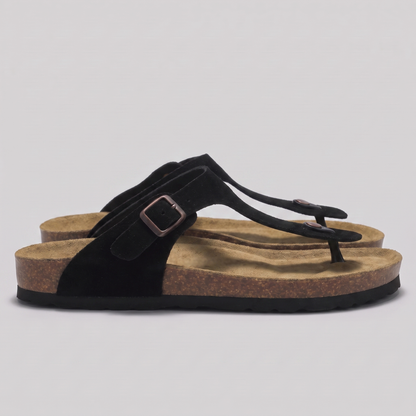 Men's Faux Suede Buckle Sandals | Cork-Style Footbed Comfort