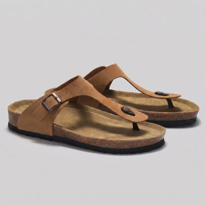 Men's Faux Suede Buckle Sandals | Cork-Style Footbed Comfort