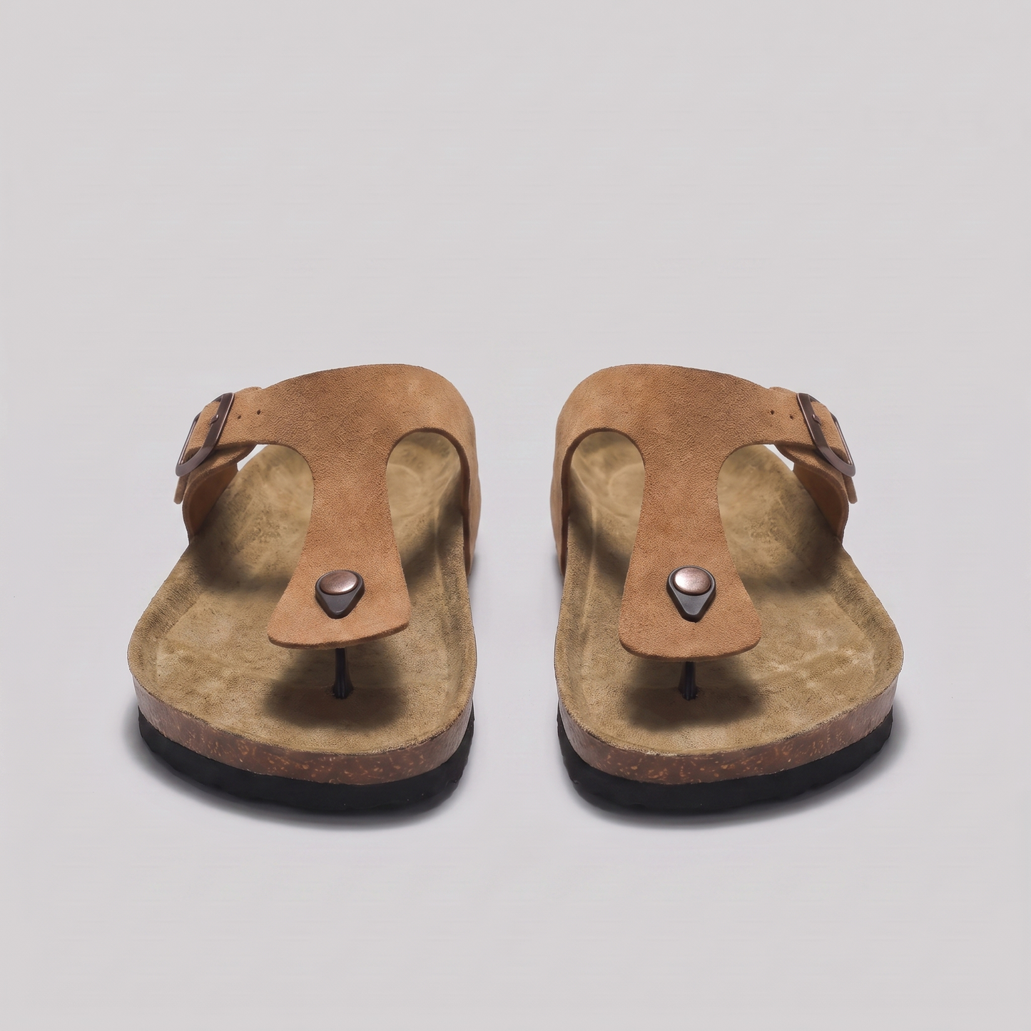 Men's Faux Suede Buckle Sandals | Cork-Style Footbed Comfort