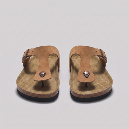 Men's Faux Suede Buckle Sandals | Cork-Style Footbed Comfort