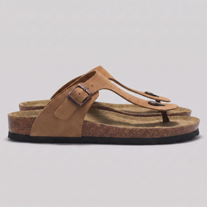 Men's Faux Suede Buckle Sandals | Cork-Style Footbed Comfort