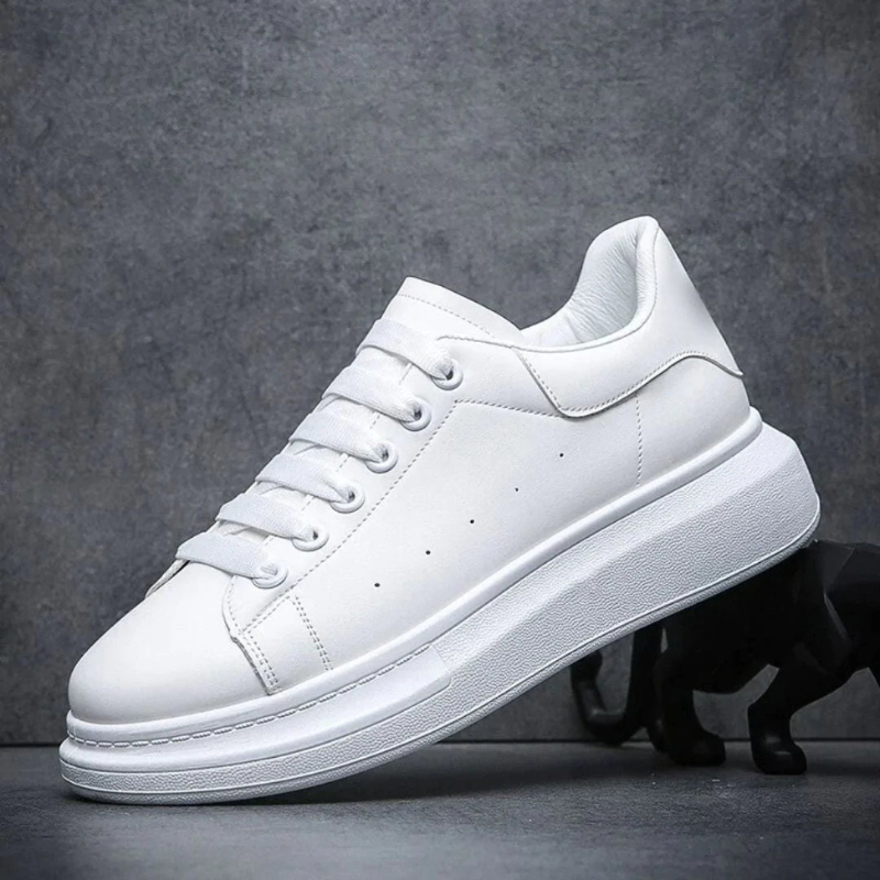 Men's Leather Style White Sneakers | Lightweight Lace-Up Shoes