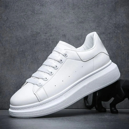 Men's Leather Style White Sneakers | Lightweight Lace-Up Shoes