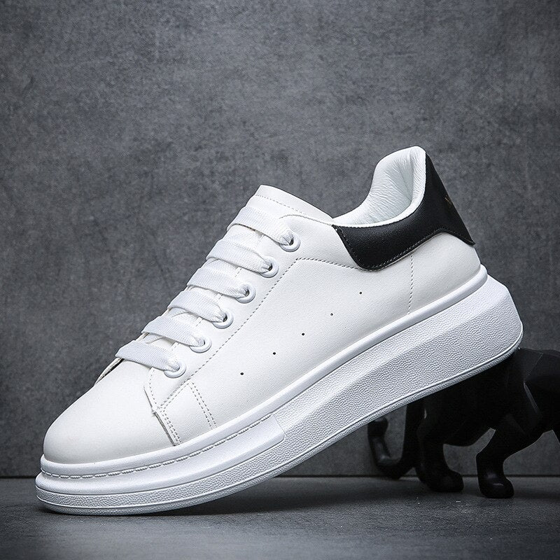 Men's Leather Style White Sneakers | Lightweight Lace-Up Shoes