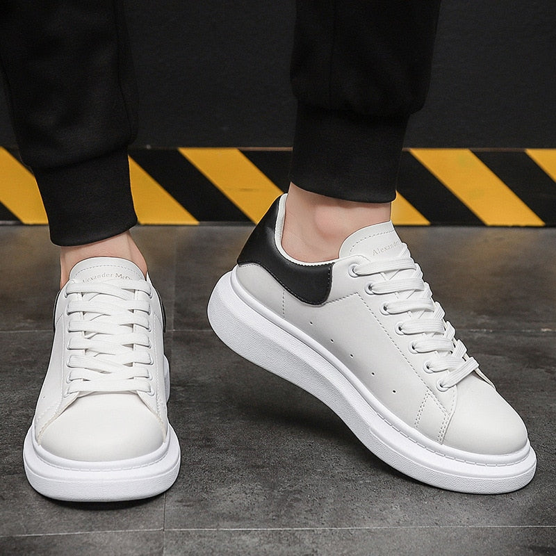 Men's Leather Style White Sneakers | Lightweight Lace-Up Shoes