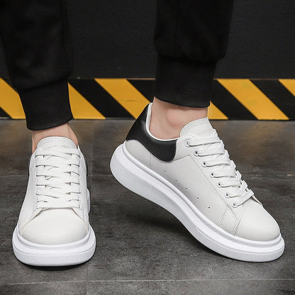 Men's Leather Style White Sneakers | Lightweight Lace-Up Shoes