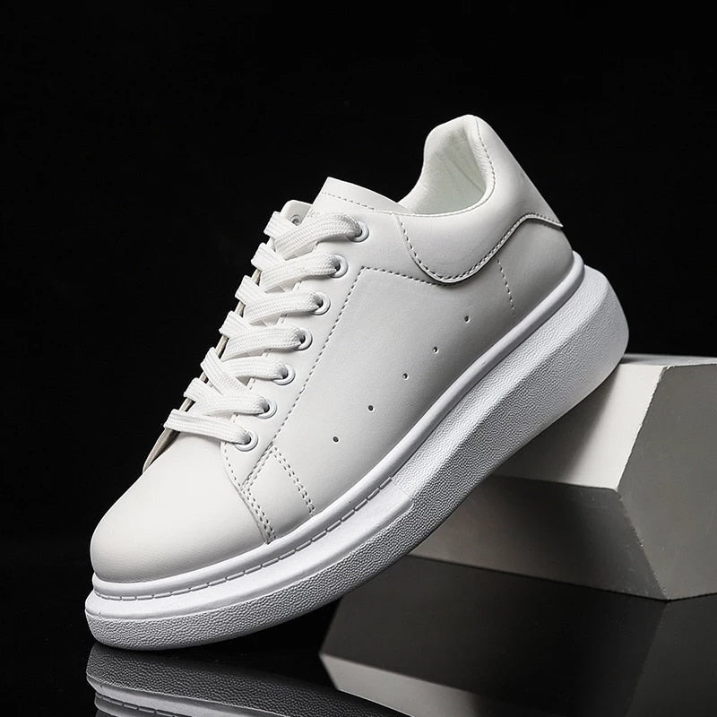 Men's Leather Style White Sneakers | Lightweight Lace-Up Shoes