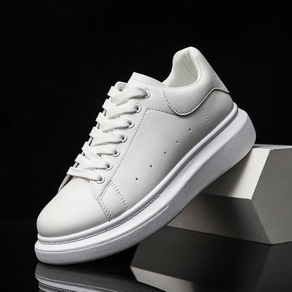 Men's Leather Style White Sneakers | Lightweight Lace-Up Shoes