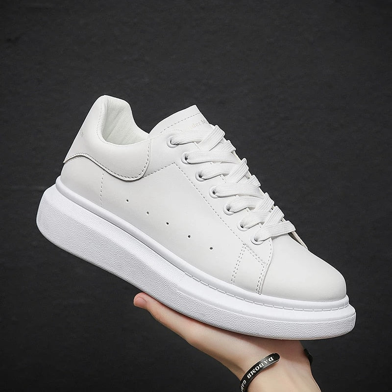 Men's Leather Style White Sneakers | Lightweight Lace-Up Shoes