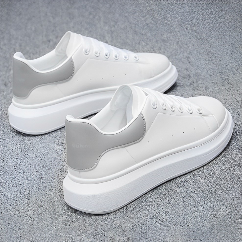 Men's Leather Style White Sneakers | Lightweight Lace-Up Shoes