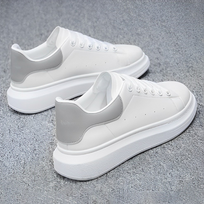 Men's Leather Style White Sneakers | Lightweight Lace-Up Shoes