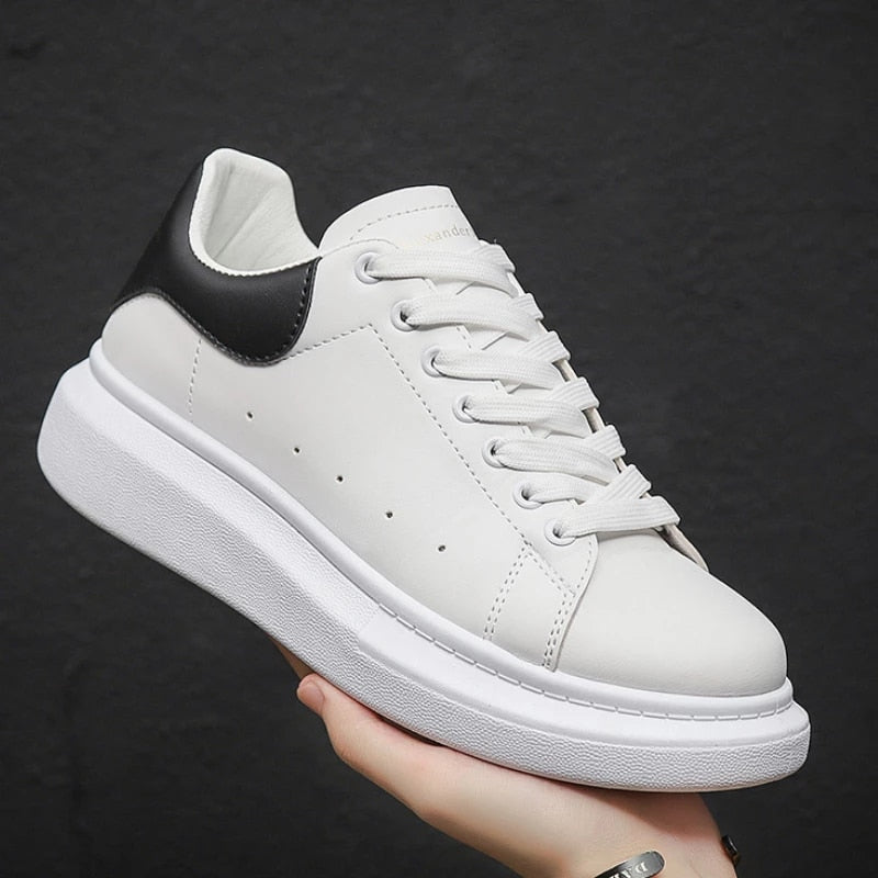 Men's Leather Style White Sneakers | Lightweight Lace-Up Shoes