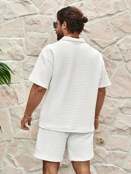 Men's Waffle Texture 2-Piece Set | Polo & Shorts Summer Combo