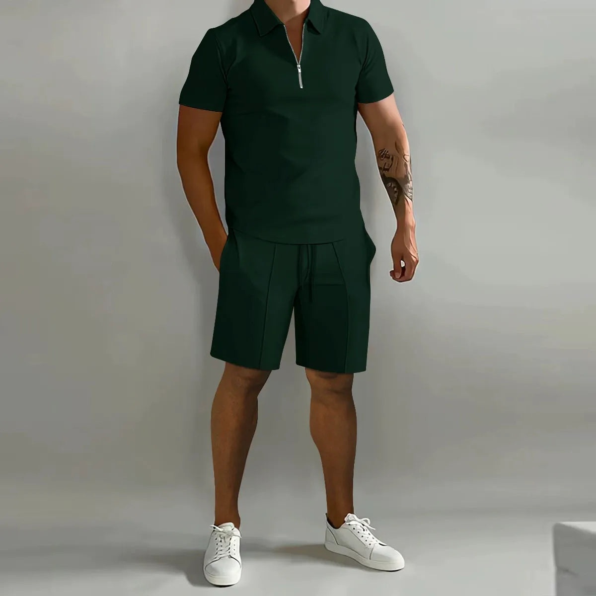 Men's Zip Polo Co-Ord Set | Matching Shorts Summer Outfit