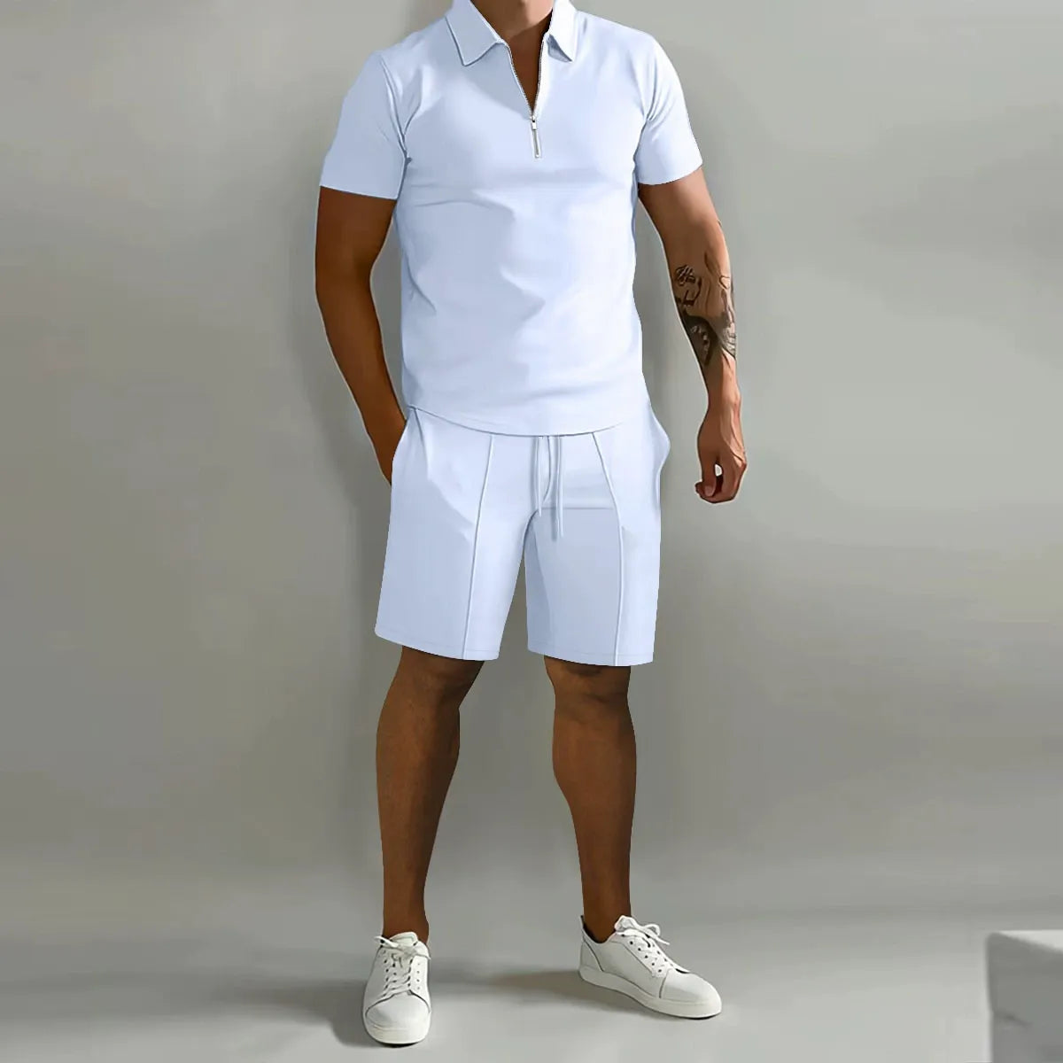 Men's Zip Polo Co-Ord Set | Matching Shorts Summer Outfit