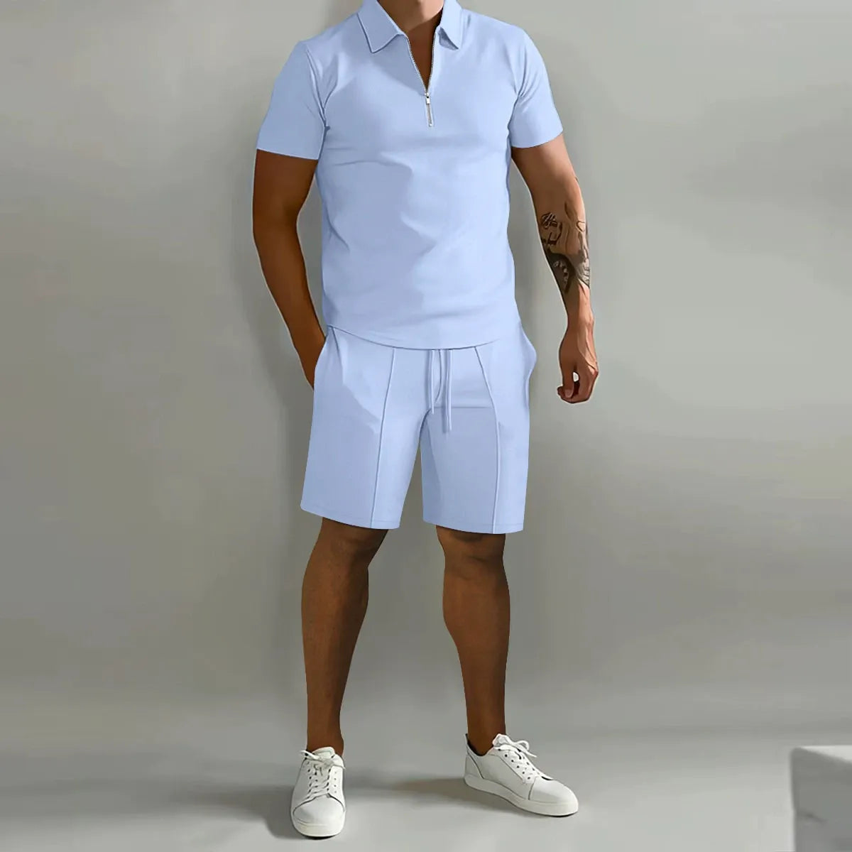 Men's Zip Polo Co-Ord Set | Matching Shorts Summer Outfit