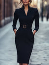 Women's Mandarin Collar Midi Dress | Belted Graduation Style