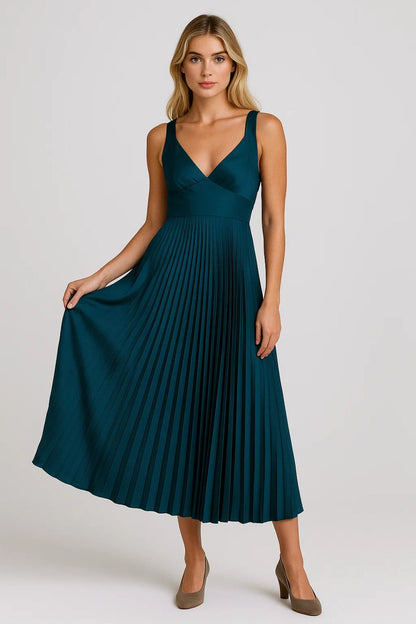 Women's Pleated Maxi Wedding Guest Dress