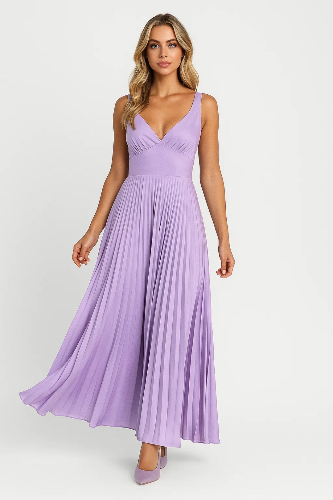 Women's Pleated Maxi Wedding Guest Dress