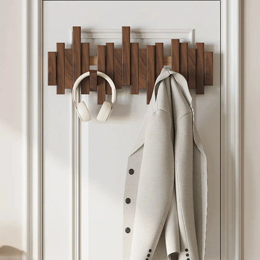 Piano-Style Wall Coat Rack | Walnut Wood Design