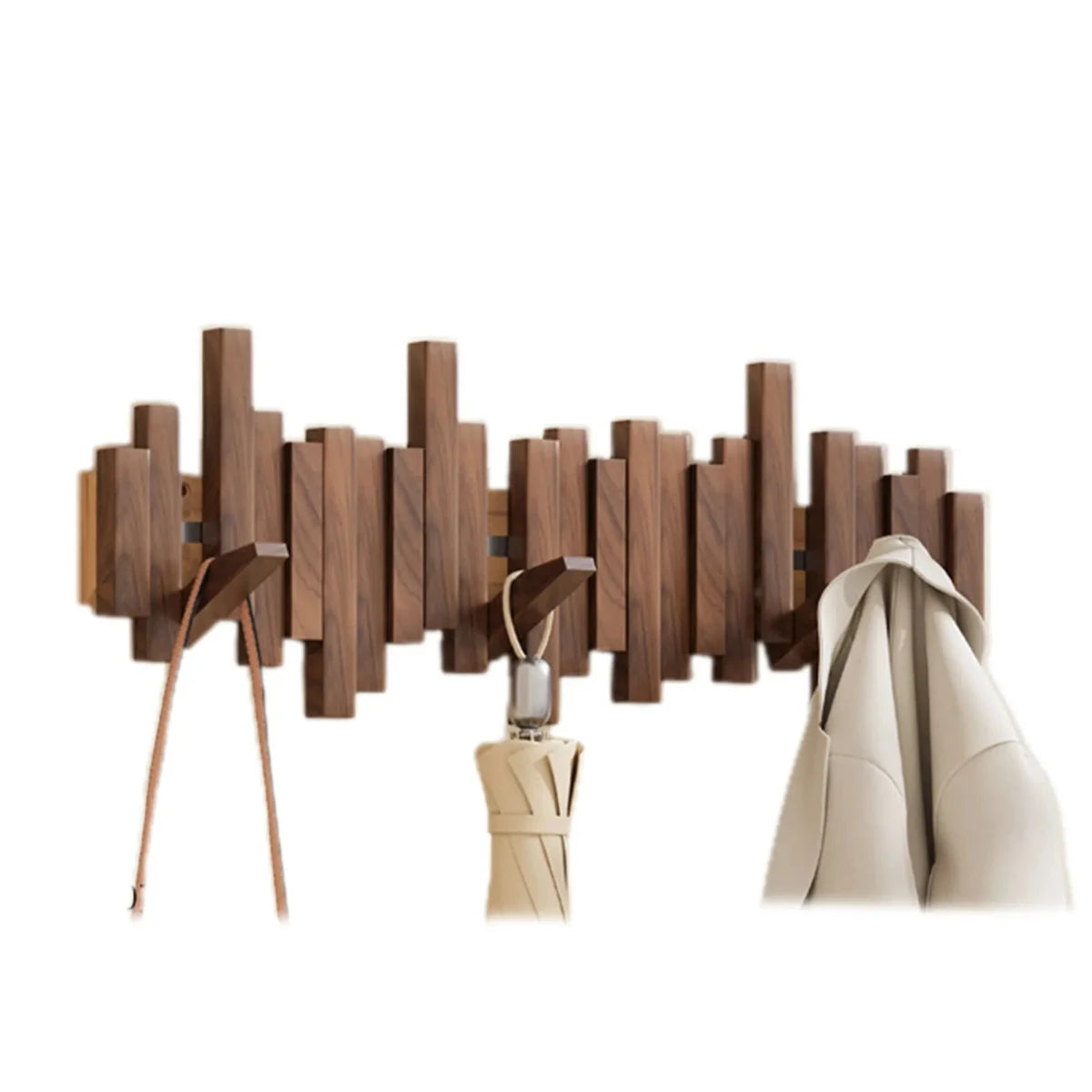 Piano-Style Wall Coat Rack | Walnut Wood Design