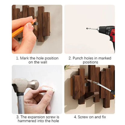 Piano-Style Wall Coat Rack | Walnut Wood Design