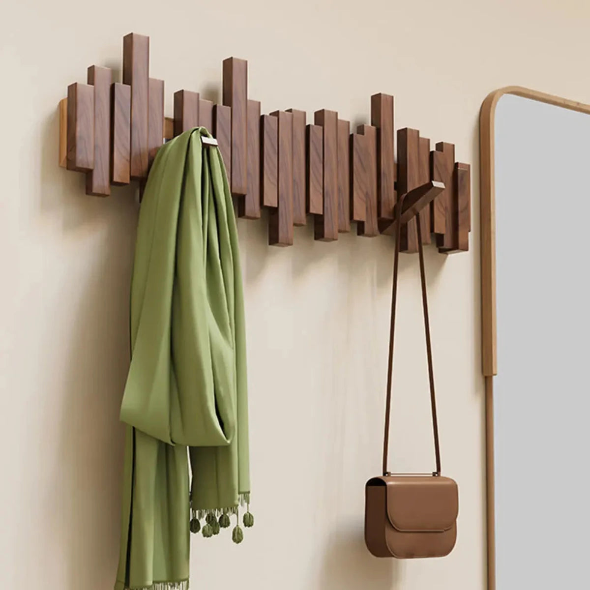 Piano-Style Wall Coat Rack | Walnut Wood Design