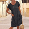 Women's Linen Style Midi Dress | Short Sleeves & Front Pockets