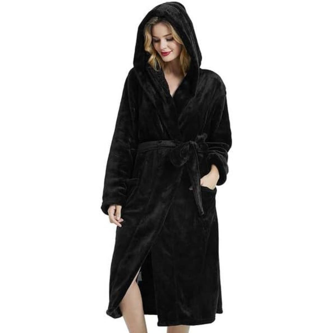 Women's Hooded Fleece Bathrobe | Cozy Loungewear Robe